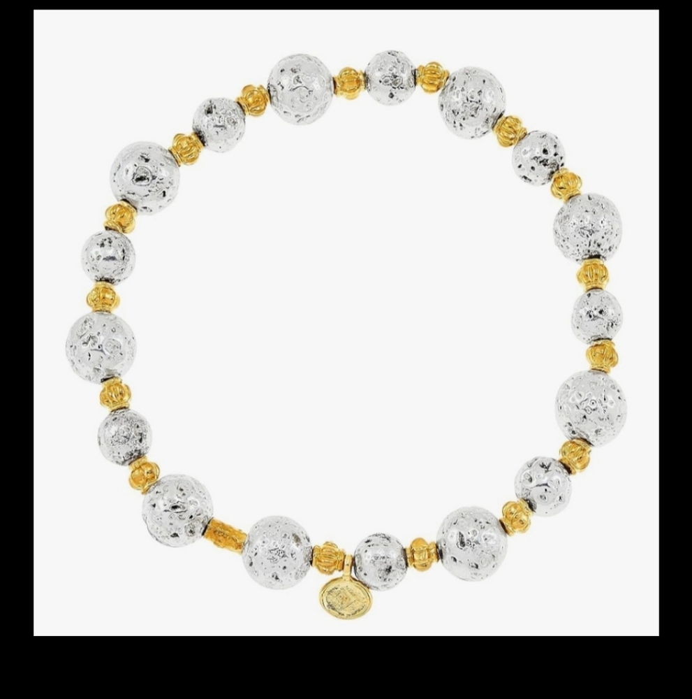 NEW Silpada "Blazing Stone"Lava Stone Bead Bracelet In Sterling Silver & Brass - Picture 4 of 6
